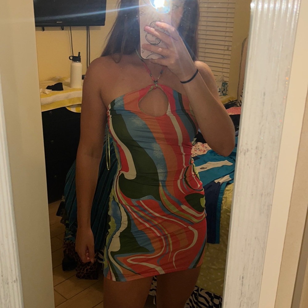 colorful summer retro halter dress